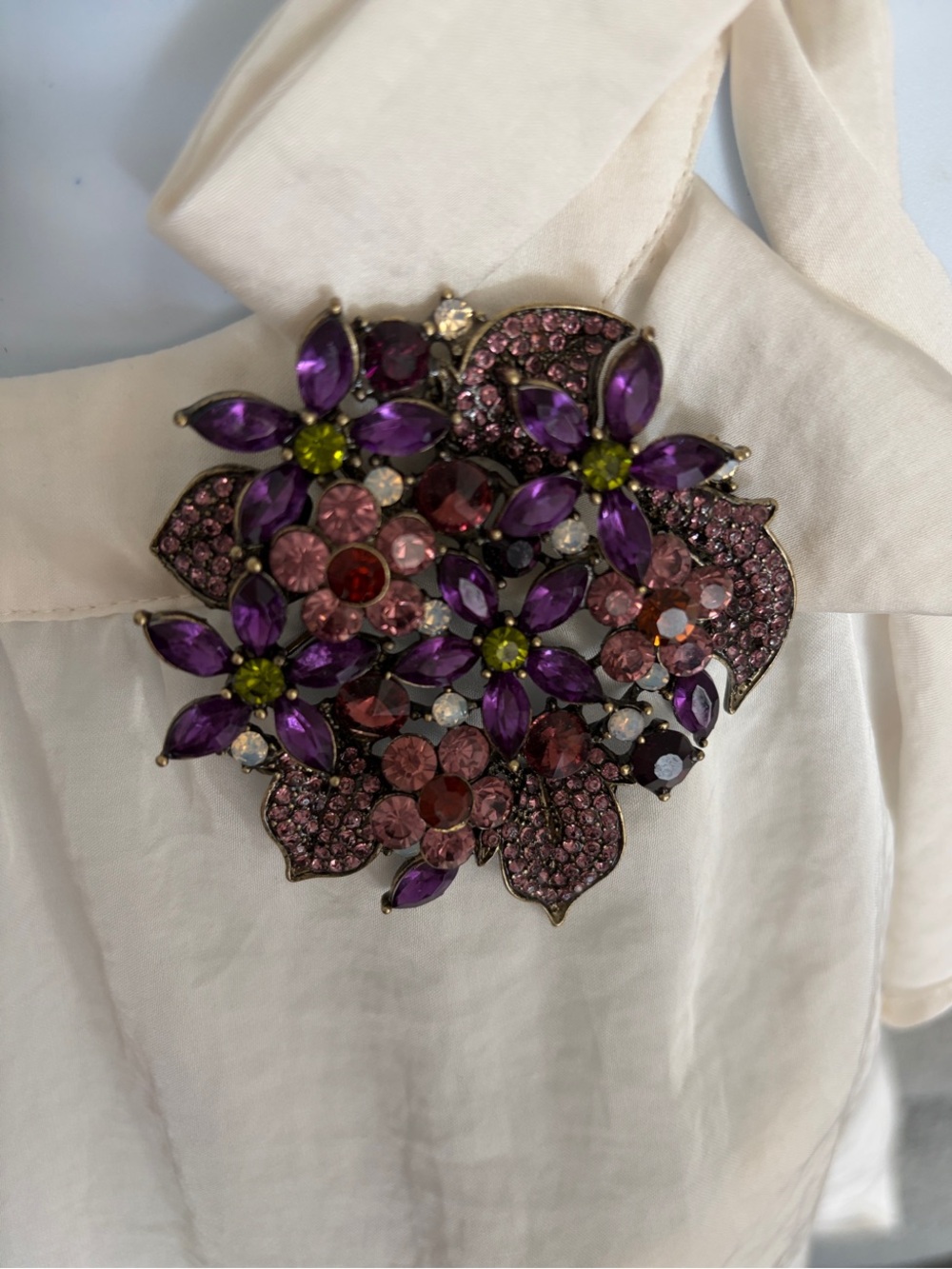 Joan Rivers Classics Collection  Purple and Pink Floral Crystal Brooch & Pendant
